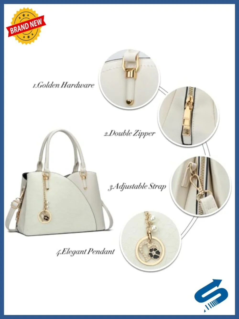 Vegan Leather Triple Compartment Satchel Handbag - Crossbody, Top Handle